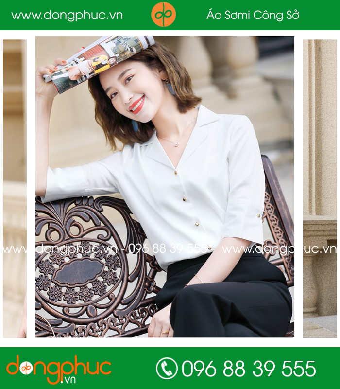 Đồng phục áo sơ mi màu trắng tay lỡ